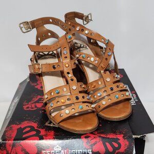 Fergalicious by Fergie Women's Heeled Open Toe Ankle Strap Sandals Tan SZ 8.5M